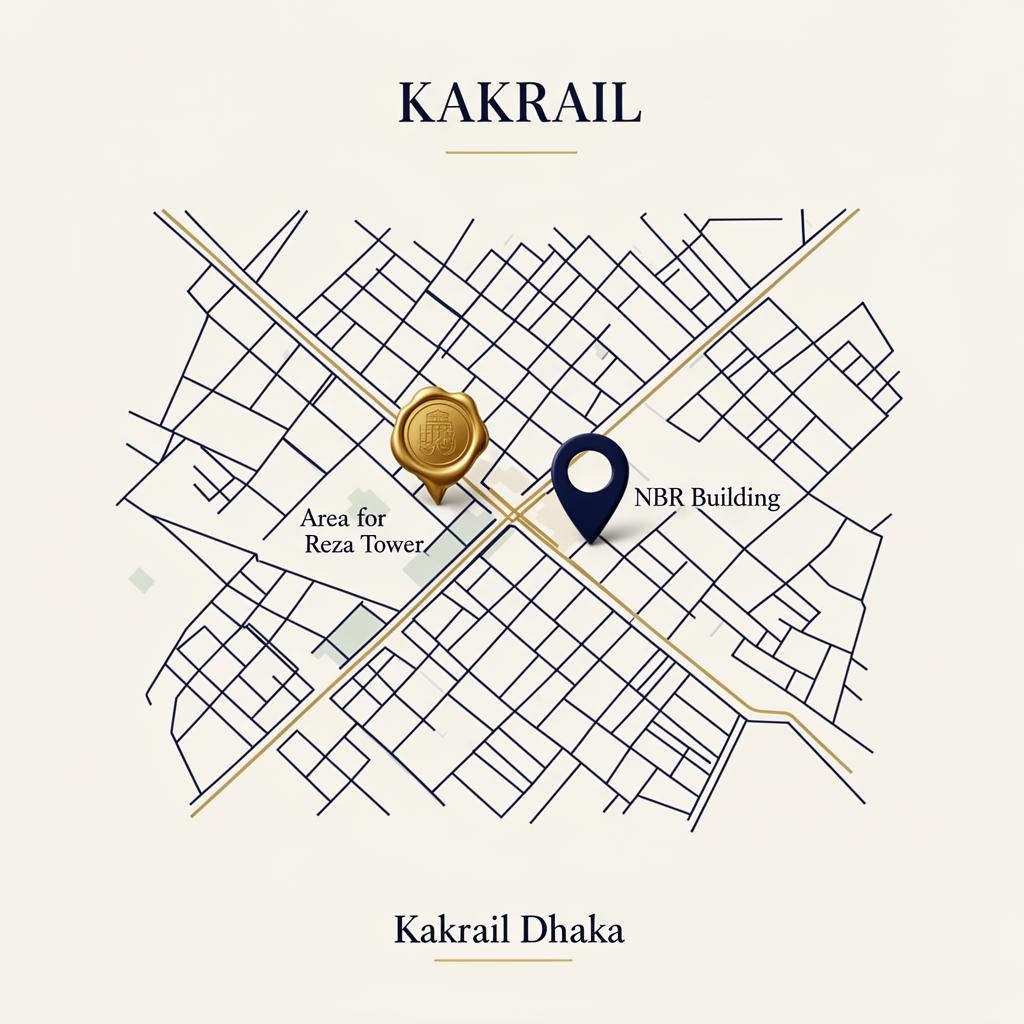 Map showing Reza Tower opposite NBR in Kakrail